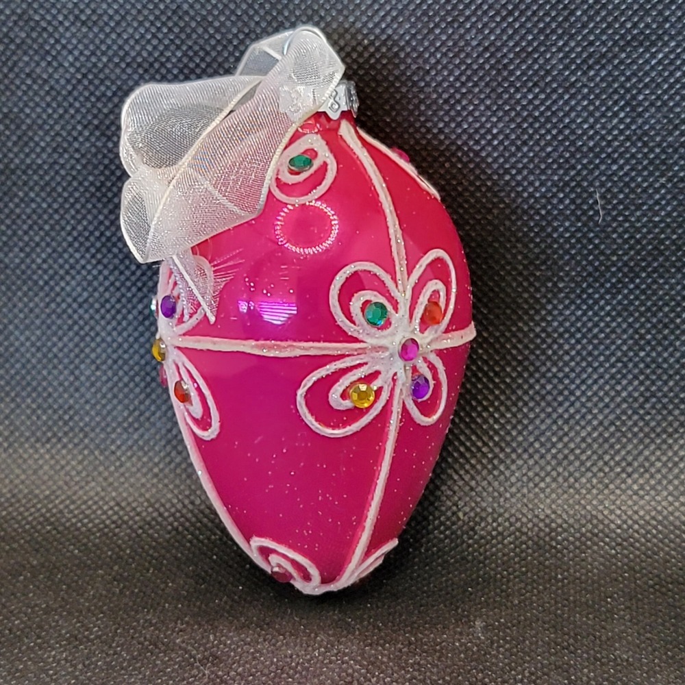 Rare Easter Egg  Glass Ornaments Pink  W/Embellishments